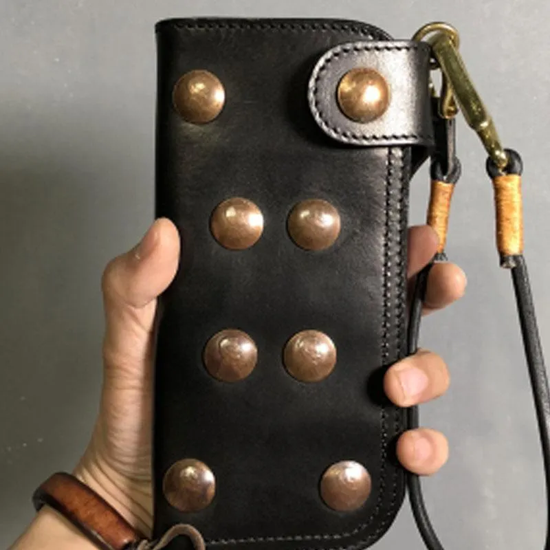 Handmade Leather Biker Wallet Long Mens Cool Chain Wallet Trucker Wallet with Chain