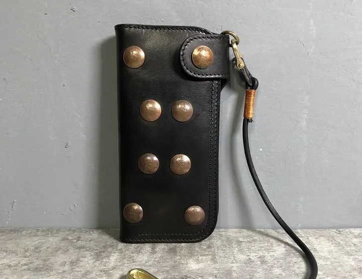 Handmade Leather Biker Wallet Long Mens Cool Chain Wallet Trucker Wallet with Chain
