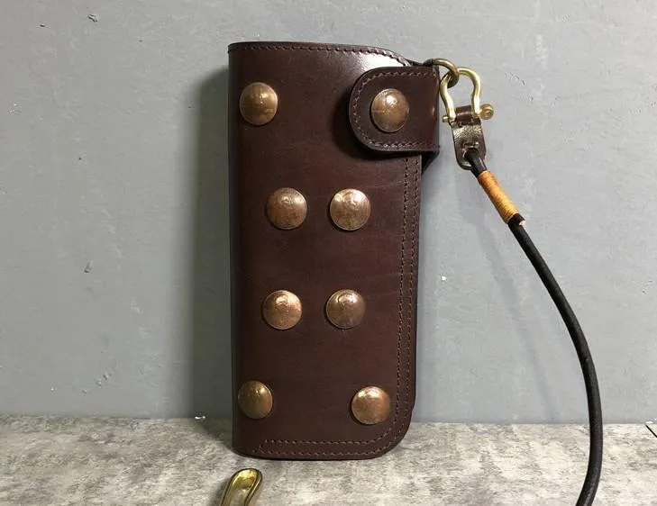 Handmade Leather Biker Wallet Long Mens Cool Chain Wallet Trucker Wallet with Chain