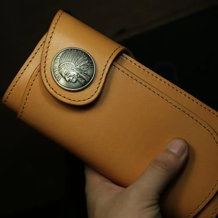 Handmade Leather Biker Wallet Mens Cool Chain Wallet Trucker Wallet with Chain