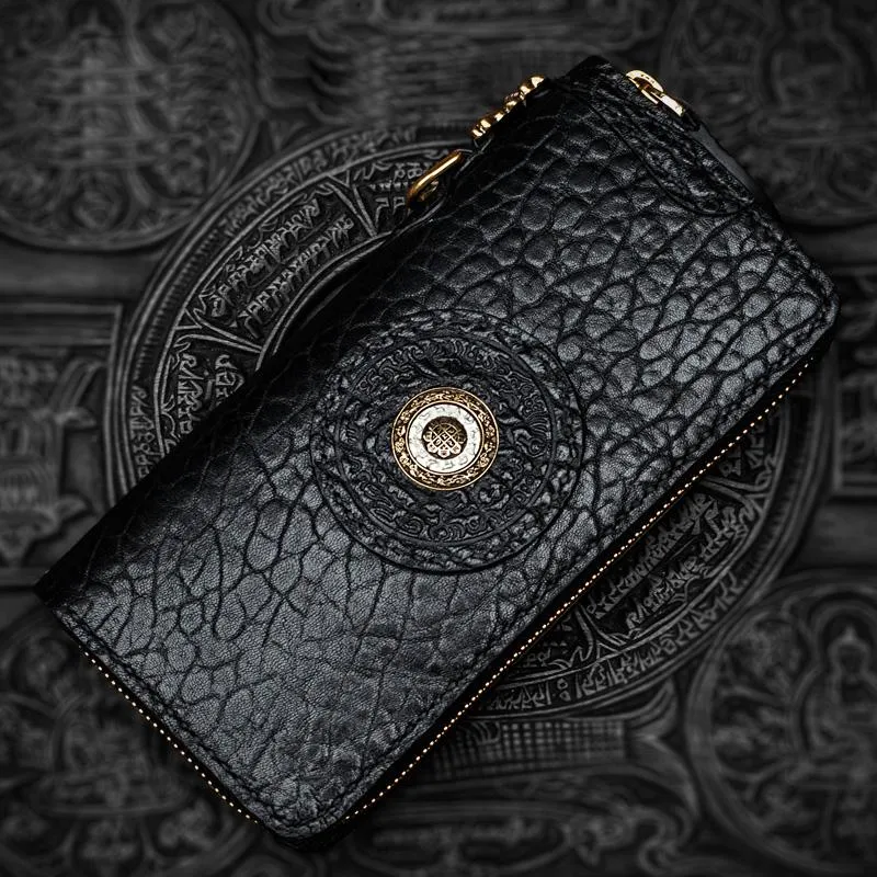 Handmade Leather Black Chain Wallet Mens Biker Wallet Cool Leather Wallet Long Wallets for Men