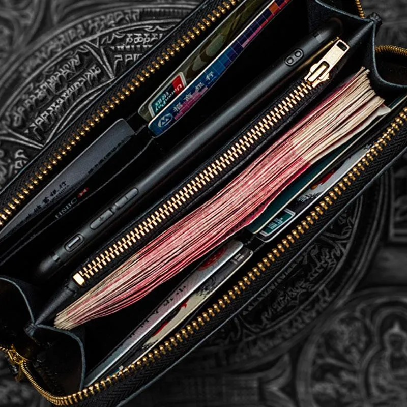 Handmade Leather Black Chain Wallet Mens Biker Wallet Cool Leather Wallet Long Wallets for Men