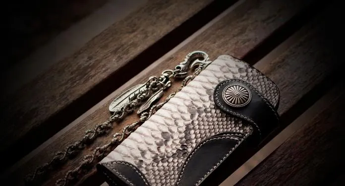 Handmade Leather Black Mens Chain Biker Wallets Cool Leather Wallet Long Clutch Wallets for Men