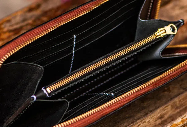 Handmade leather brown toad biker wallet clutch zip long wallet brown leather men Tooled