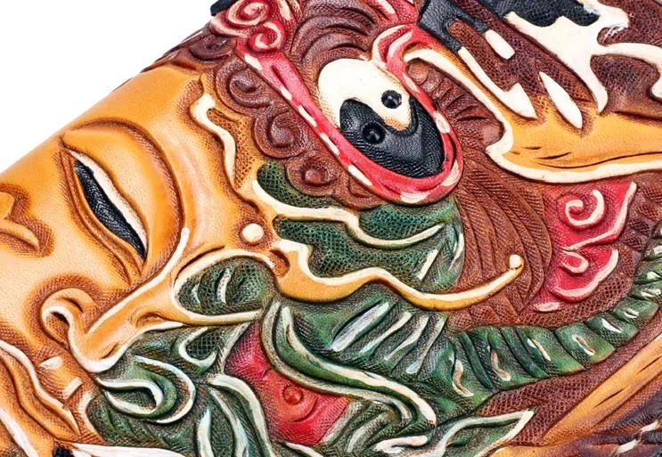 Handmade Leather Buddha&Demon Mens Tooled Chain Biker Wallet Cool Leather Long Wallet With Chain Wallets for Men