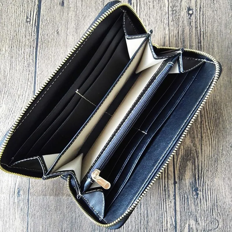 Handmade Leather Buddha&Demon Tooled Mens Long Wallet Cool Leather Wallet Clutch Wallet for Men