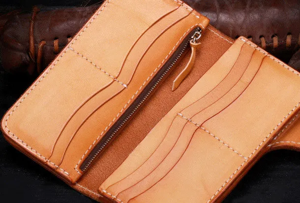 Handmade leather bufonid biker trucker eagle wallet leather chain men Black Tooled wallet