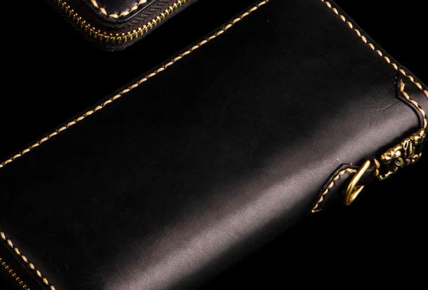 Handmade leather carp biker wallet clutch zip long wallet brown leather men phone