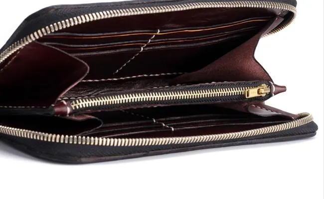 Handmade Leather Carp Mens Chain Biker Wallet Cool Leather Long Wallet for Men