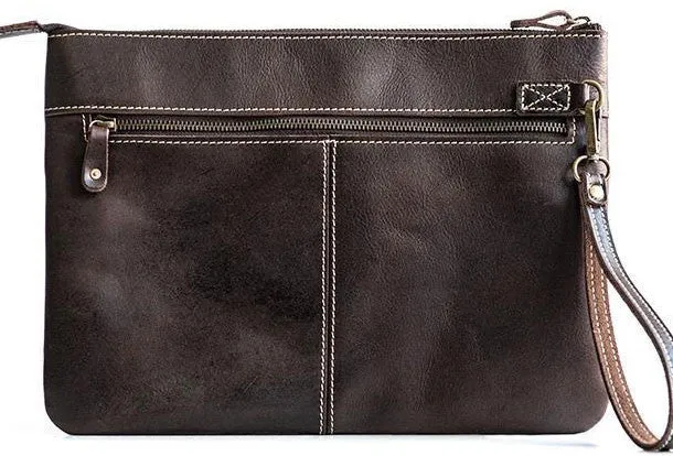 Handmade leather clutch bag wallet leather ipad case men Black long wallet
