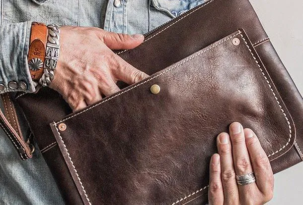Handmade leather clutch bag wallet leather ipad case men Black long wallet
