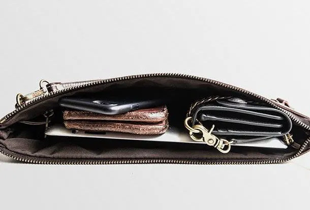 Handmade leather clutch bag wallet leather ipad case men Black long wallet