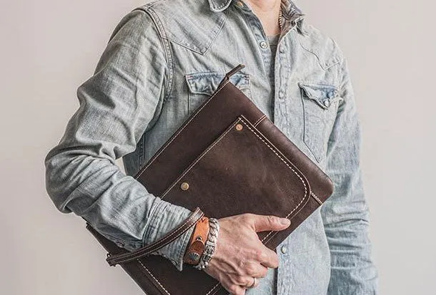 Handmade leather clutch bag wallet leather ipad case men Black long wallet