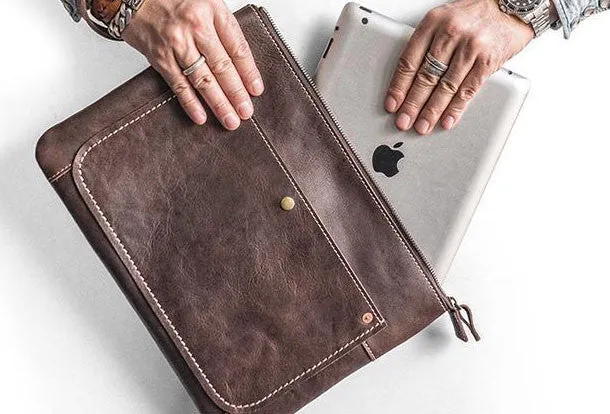 Handmade leather clutch bag wallet leather ipad case men Black long wallet