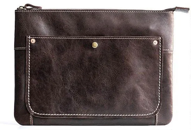 Handmade leather clutch bag wallet leather ipad case men Black long wallet