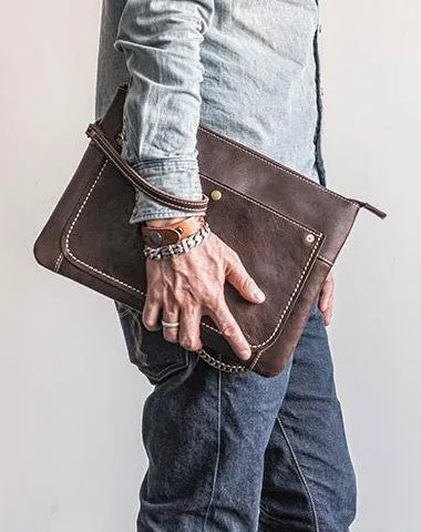 Handmade leather clutch bag wallet leather ipad case men Black long wallet