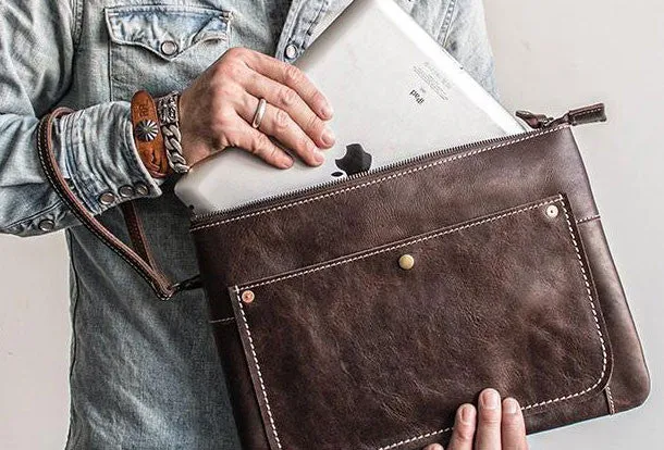 Handmade leather clutch bag wallet leather ipad case men Black long wallet