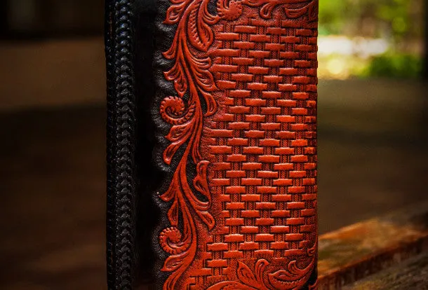 Handmade leather clutch zip long wallet black eagle leather men Tooled