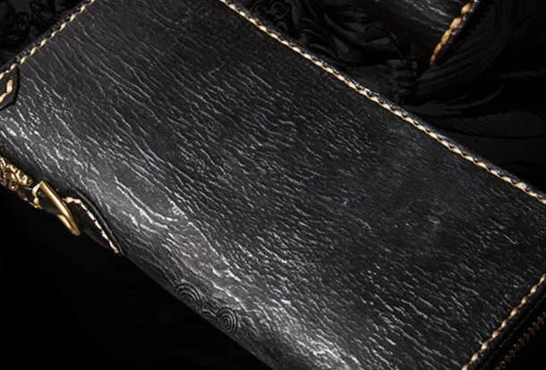 Handmade leather Geneisha biker wallet clutch zip long wallet black leather men phone