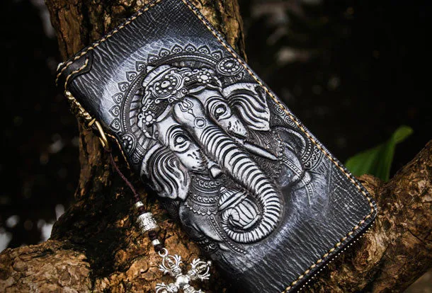 Handmade leather Geneisha biker wallet clutch zip long wallet black leather men phone