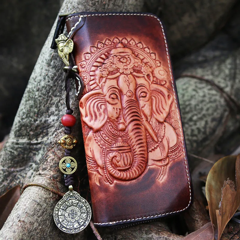 Handmade leather Geneisha biker wallet clutch zip long wallet black leather men phone