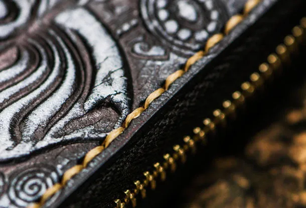 Handmade leather Geneisha biker wallet clutch zip long wallet black leather men phone