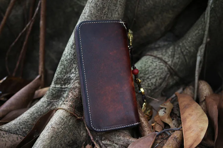 Handmade leather Geneisha biker wallet clutch zip long wallet black leather men phone