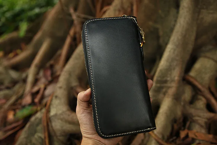 Handmade leather Geneisha biker wallet clutch zip long wallet black leather men phone