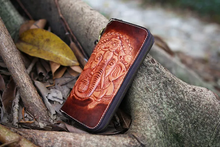 Handmade leather Geneisha biker wallet clutch zip long wallet black leather men phone