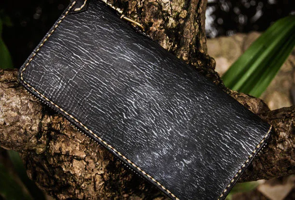 Handmade leather Geneisha biker wallet clutch zip long wallet black leather men phone