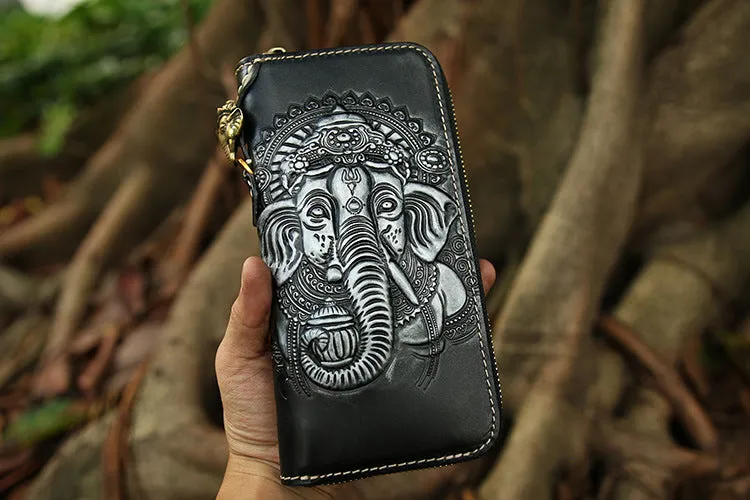 Handmade leather Geneisha biker wallet clutch zip long wallet black leather men phone