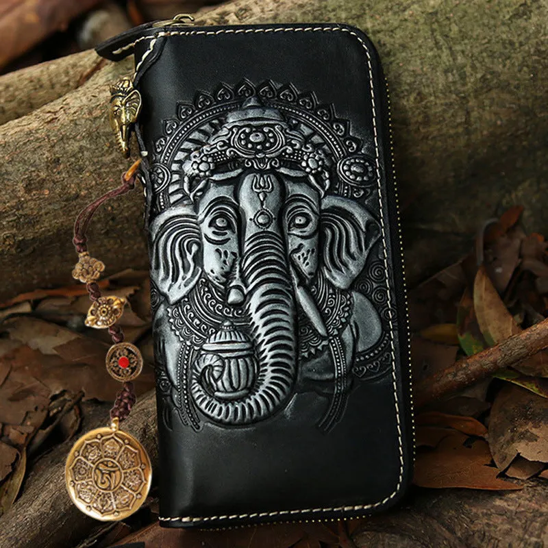 Handmade leather Geneisha biker wallet clutch zip long wallet black leather men phone
