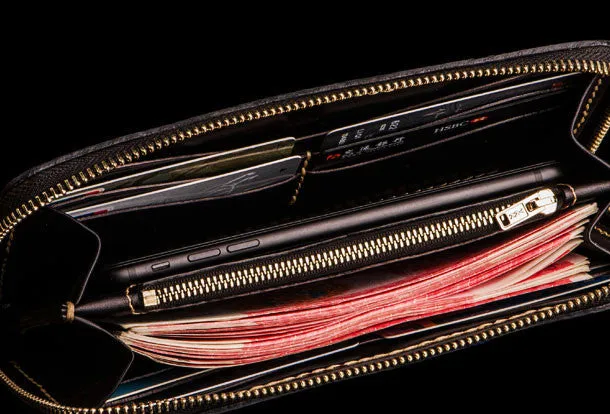 Handmade leather Geneisha biker wallet clutch zip long wallet black leather men phone