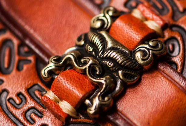 Handmade leather hieroglyph biker wallet clutch zip long wallet brown leather men phone