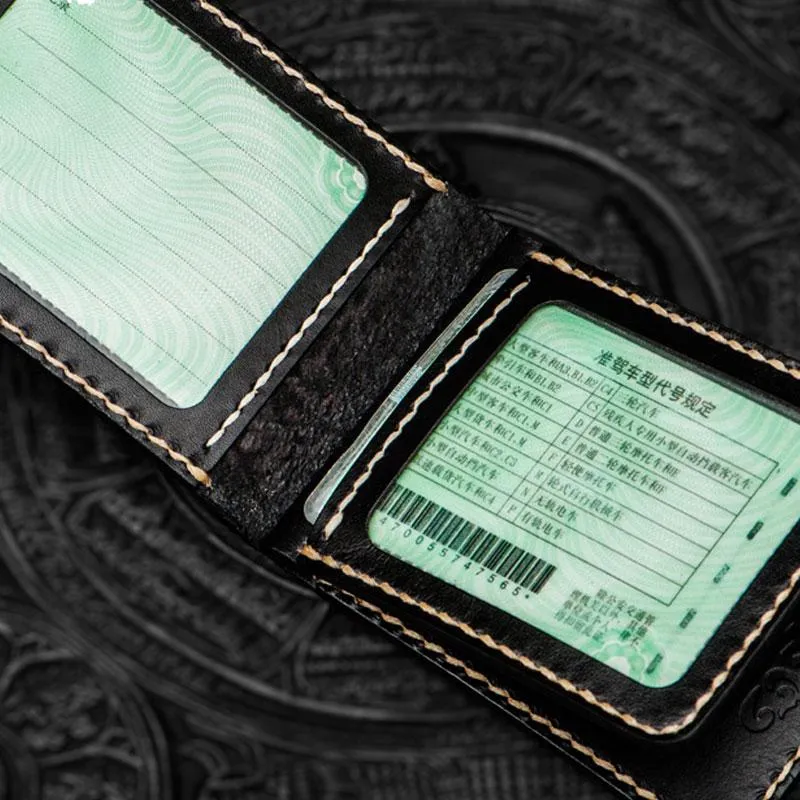 Handmade Leather License Wallet Tooled Carp Mens billfold Wallet Cool Leather Wallet Slim Wallet for Men