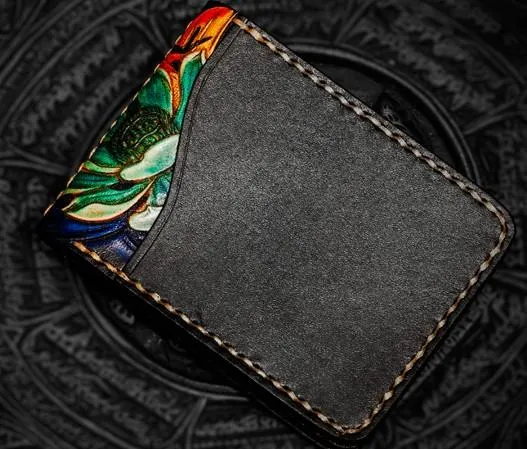 Handmade Leather License Wallet Tooled Carp Mens billfold Wallet Cool Leather Wallet Slim Wallet for Men