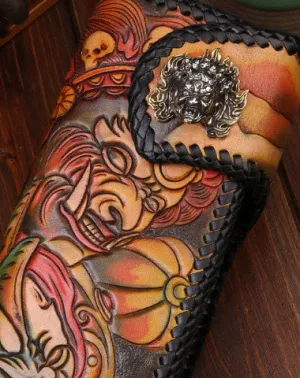 Handmade leather Long biker trucker wallet leather chain men Acala black wallet