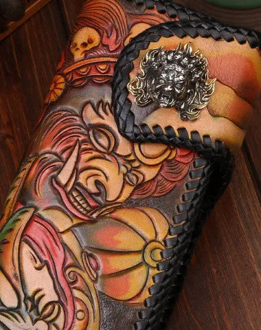 Handmade leather Long biker trucker wallet leather chain men Acala black wallet
