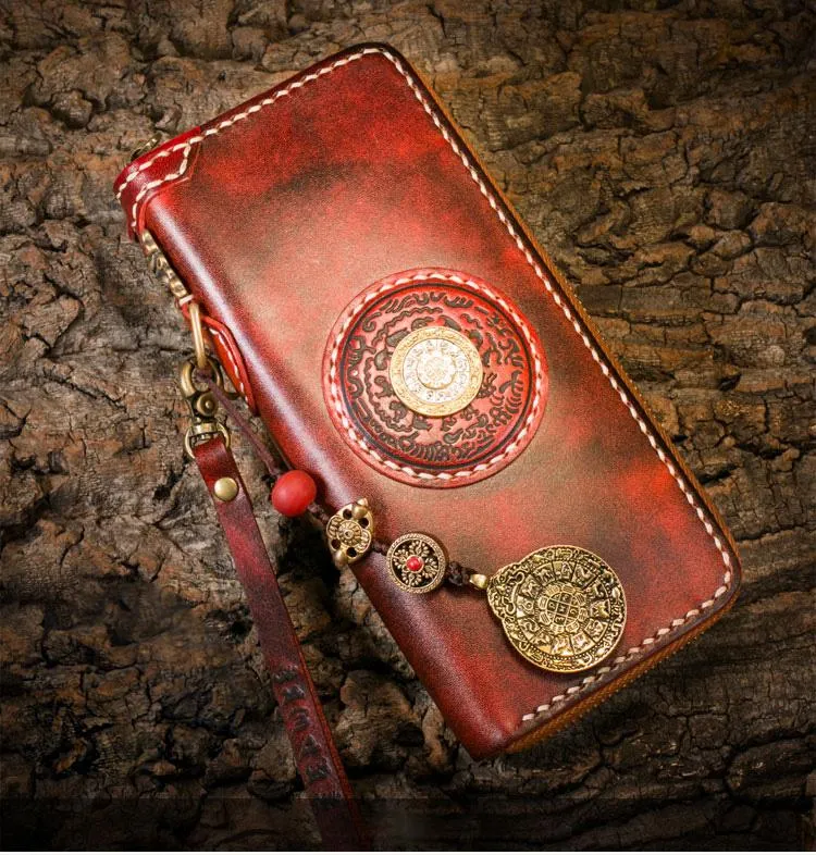 Handmade Leather Mens Biker Chain Wallet Cool Leather Biker Wallets Long Chain Wallet for Men