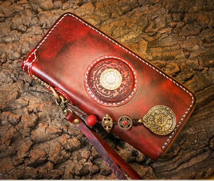 Handmade Leather Mens Biker Chain Wallet Cool Leather Biker Wallets Long Chain Wallet for Men