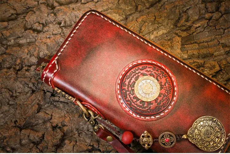 Handmade Leather Mens Biker Chain Wallet Cool Leather Biker Wallets Long Chain Wallet for Men