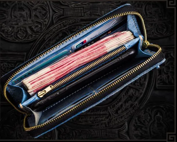 Handmade Leather Mens Biker Chain Wallet Cool Leather Wallet Long Clutch Wallets for Men