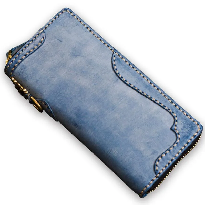 Handmade Leather Mens Biker Chain Wallet Cool Leather Wallet Long Clutch Wallets for Men