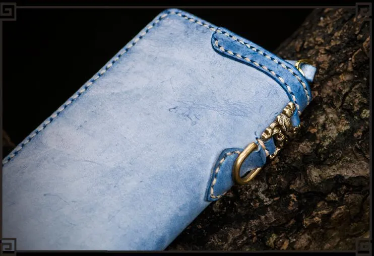 Handmade Leather Mens Biker Chain Wallet Cool Leather Wallet Long Clutch Wallets for Men