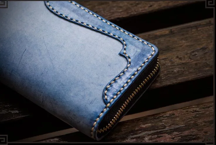 Handmade Leather Mens Biker Chain Wallet Cool Leather Wallet Long Clutch Wallets for Men