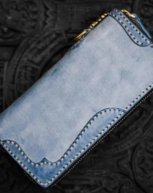 Handmade Leather Mens Biker Chain Wallet Cool Leather Wallet Long Clutch Wallets for Men