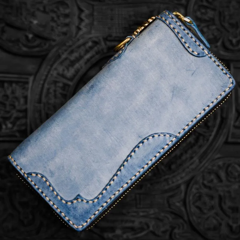 Handmade Leather Mens Biker Chain Wallet Cool Leather Wallet Long Clutch Wallets for Men