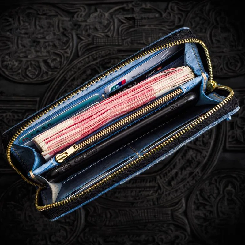 Handmade Leather Mens Biker Chain Wallet Cool Leather Wallet Long Clutch Wallets for Men