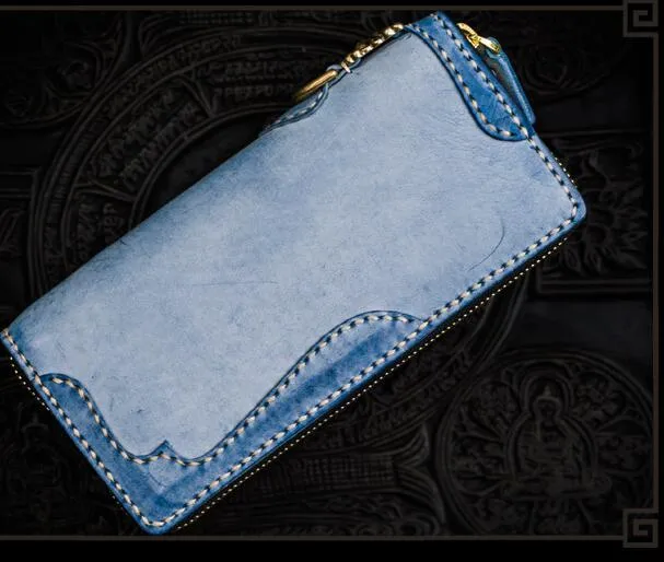 Handmade Leather Mens Biker Chain Wallet Cool Leather Wallet Long Clutch Wallets for Men