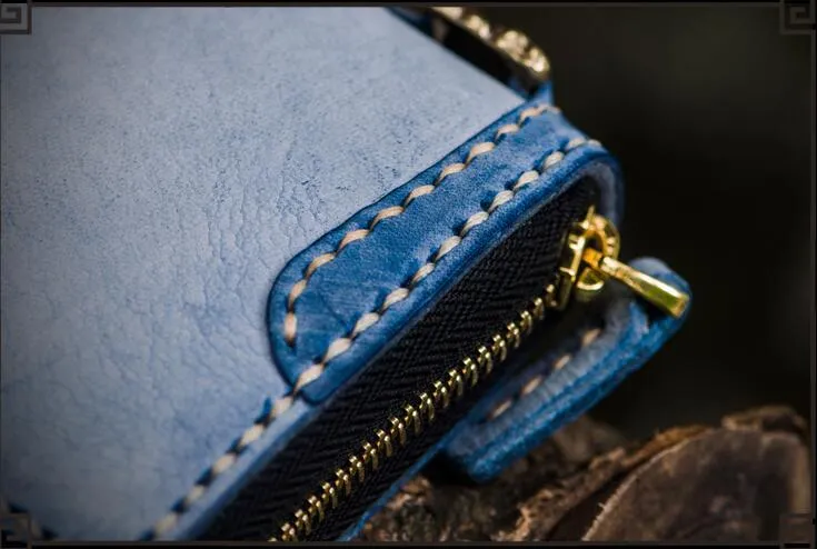 Handmade Leather Mens Biker Chain Wallet Cool Leather Wallet Long Clutch Wallets for Men